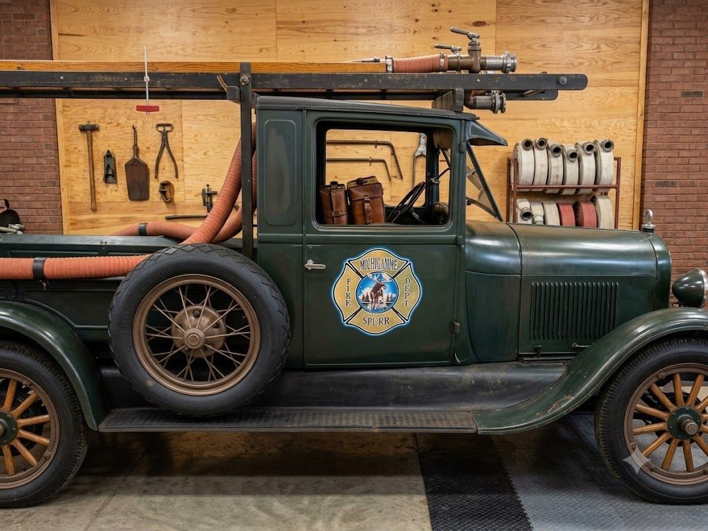 Old fire truck inside the Michigamme Museum